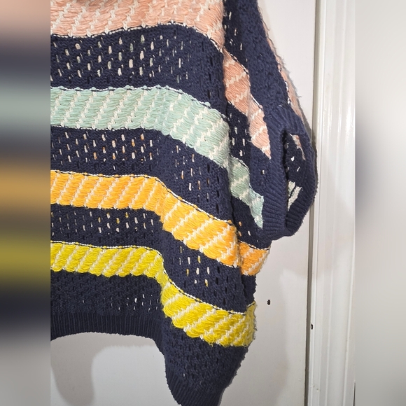 Anthropologie Navy Striped Turtle Neck Sweater Poncho sz OS - Picture 4 of 10